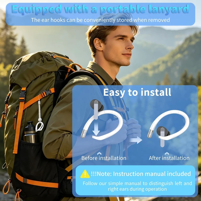 Alt view image 7 of 7 - Anti-Slip Earpads Ear Hooks for Samsung Galaxy Buds 4 Pro & Galaxy Buds 4 (2026), Comfortable Fit Sports Anti-Loss Memory Titanium Alloy Ear Hooks Compatible for Samsung Buds 4 w/Lanyard (White)