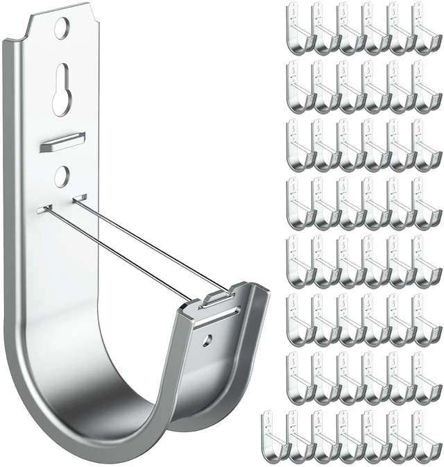 Main image of 50 Pack 2 Inch Cable Support J Hook Wall Mount J Hook with Retainer Clip, Galvanized Steel for Cable Management & Organization Solution