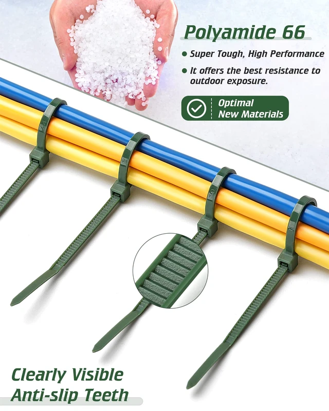 Alt view image 2 of 7 - PA66 12 Inch Green Zip Ties 100 Pack Heavy Duty Plastic Wire Ties 4.8 MM Wide, 55lb Strength, UV Resistant, Self-locking Nylon Cable Ties for Garden Plants Floral Arrangements Holiday Lights