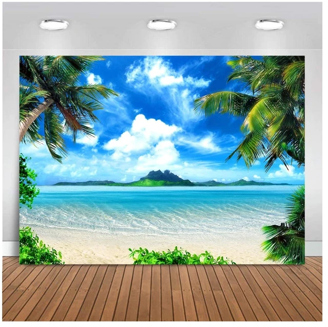 Main image of Summer Beach Theme Photo Background Hawaii Coconut Tree Banquet Scene Photography Background Wedding Party Decorative Banner Photo Props 9x6ft
