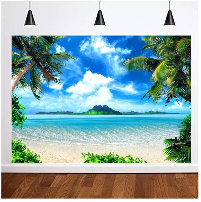 Alt view image 2 of 7 - Summer Beach Theme Photo Background Hawaii Coconut Tree Banquet Scene Photography Background Wedding Party Decorative Banner Photo Props 9x6ft