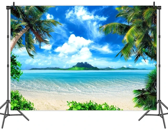 Alt view image 4 of 7 - Summer Beach Theme Photo Background Hawaii Coconut Tree Banquet Scene Photography Background Wedding Party Decorative Banner Photo Props 9x6ft