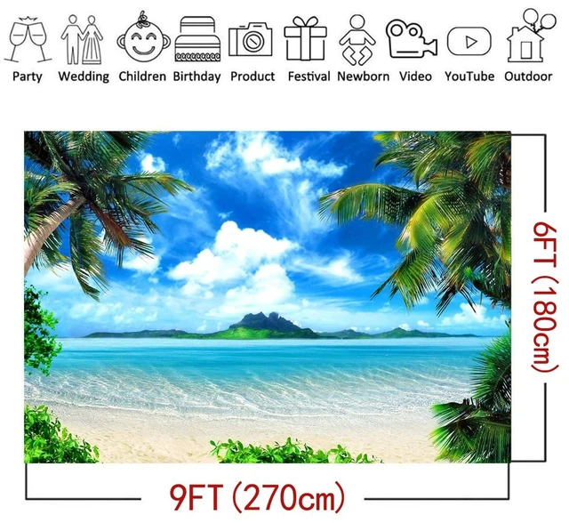 Alt view image 6 of 7 - Summer Beach Theme Photo Background Hawaii Coconut Tree Banquet Scene Photography Background Wedding Party Decorative Banner Photo Props 9x6ft