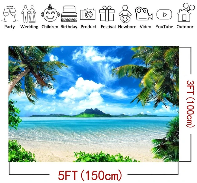 Alt view image 5 of 7 - Summer Beach Theme Photo Background Hawaii Coconut Tree Banquet Scene Photography Background Wedding Party Decorative Banner Photo Props 9x6ft