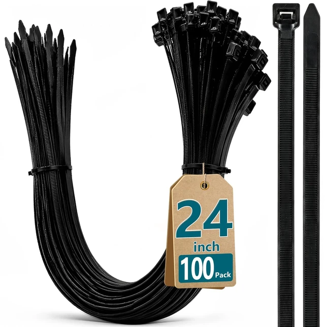 Main image of 24 Inch Zip Ties,100 Pcs Black Self Locking Cable Zip Heavy Duty 12mm Wide UV Resistant Nylon 66 Wire Ties for Outdoor Cable Management, Fence, Tarps, Garden