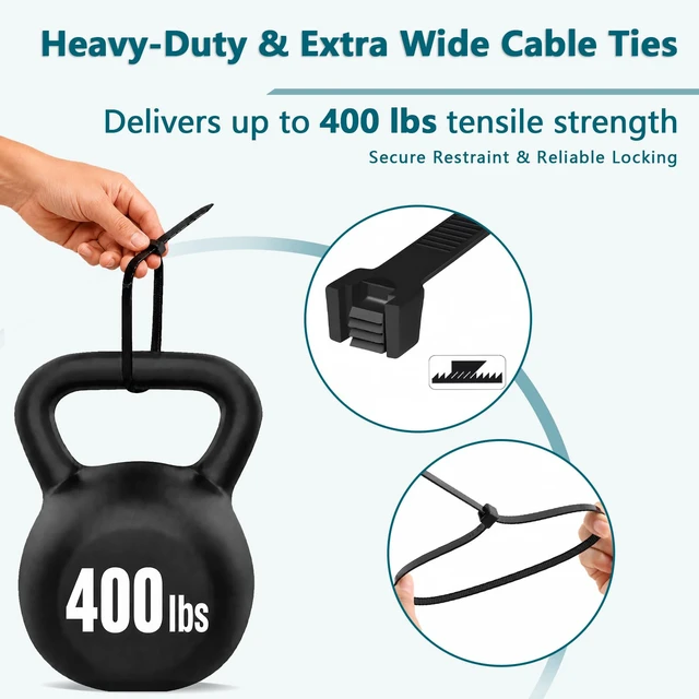 Alt view image 3 of 7 - 24 Inch Zip Ties,100 Pcs Black Self Locking Cable Zip Heavy Duty 12mm Wide UV Resistant Nylon 66 Wire Ties for Outdoor Cable Management, Fence, Tarps, Garden