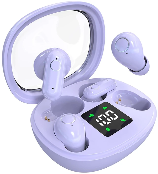 Main image of Wireless Headse,Tiny Size Invisible Earbud,Bluetooth 5.4 HiFi Stereo Headphones with LED Digital Invisible Mini Two Bluetooth Headphones Design,for Sleep/Office/Sports (Purple)