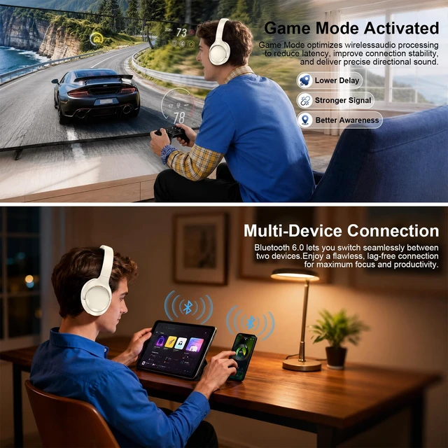 Alt view image 5 of 7 - Samsung Wireless Headphones, 3.5mm AUX Laptop, Bluetooth Headset | Noise Canceling Headphones with Microphone HiFi Stereo Foldable for Samsung Galaxy S26 Ultra S25 FE Z Fold8 Flip8 A17 A37 A57