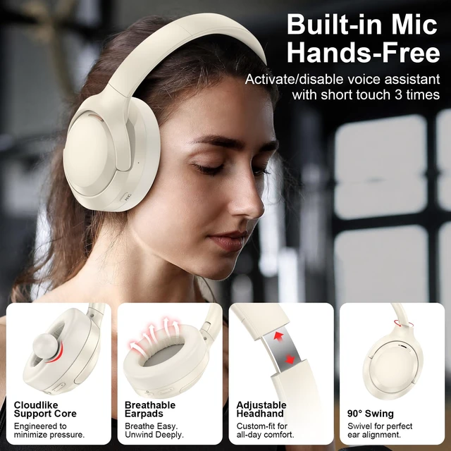 Alt view image 4 of 7 - Samsung Wireless Headphones, 3.5mm AUX Laptop, Bluetooth Headset | Noise Canceling Headphones with Microphone HiFi Stereo Foldable for Samsung Galaxy S26 Ultra S25 FE Z Fold8 Flip8 A17 A37 A57