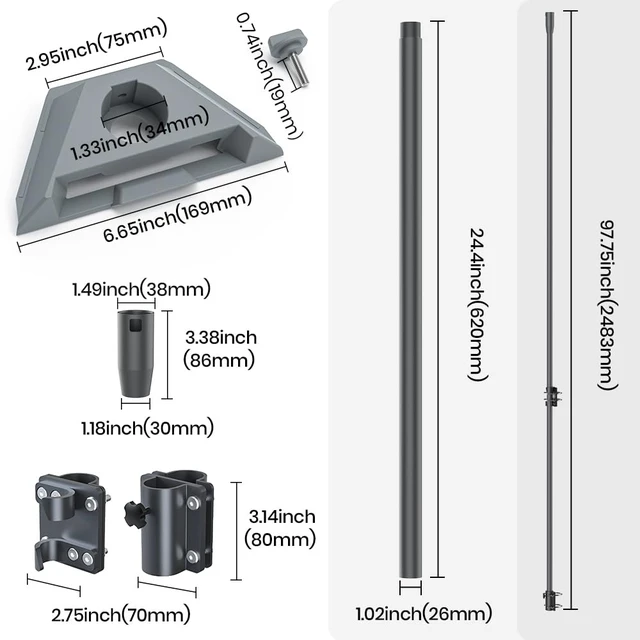 Alt view image 6 of 7 - RV Ladder Mount Kit for Starlink Mini,9.75 inch Starlink Mini Flag Pole Mount with Adapter & Adjustable Mounting Kit,Fits 0.98 to 1.25 Inch Round Ladder Rails
