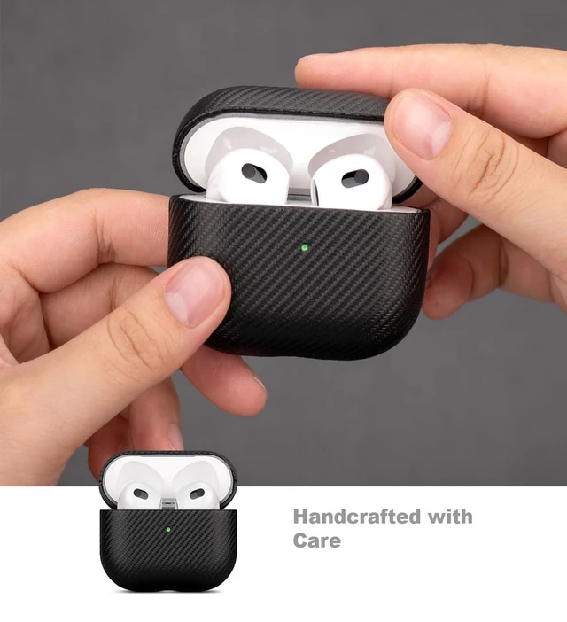 Alt view image 4 of 6 - Case for AirPods 5 / AirPods 4 Carbon Fiber Style Vegan Leather Case Handmade Protective Hard Shell Cover - PU Leather & PC Dual Layer Protection - Air Pods 5th Generation Case Cover - Black