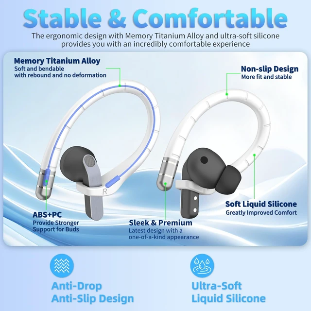 Alt view image 3 of 7 - Anti-Slip Earpads Ear Hooks for Samsung Galaxy Buds 4 Pro & Galaxy Buds 4 (2026), Comfortable Fit Sports Anti-Loss Memory Titanium Alloy Ear Hooks Compatible for Samsung Buds 4 w/Lanyard (White)
