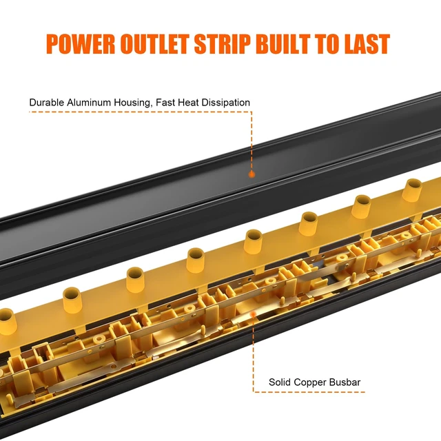 Alt view image 7 of 7 - Long Power Strip, 16 Outlet Strip, Widely Spaced, 6FT Cord Wall Mount, 1.97 In Wide Spacing, Aluminum Housing, 15A/1875W, Surge Protection, ETL Listed for Garage, Workshop, Classroom