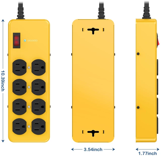 Alt view image 6 of 7 - Heavy Duty Power Strip,Industrial Heavy Metal Case Surge Protector,8 AC Outlets,15Amp,2700 Joules,Protected' Indicator,14 Gauge Cord (Yellow, 6FT Length)