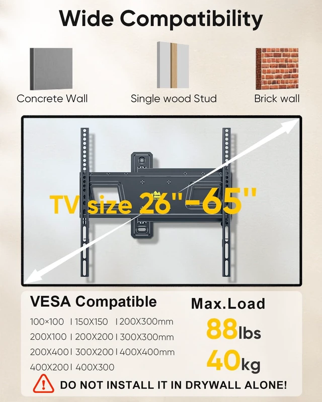 Alt view image 3 of 7 - Landscape to Portrait Rotating TV Wall Mount for Vertical Mounting of Displays,Menu Wall Board Mount for 26-65" TVs Holds 88 lbs, Full Motion Corner TV Mount Height Adjusted,VESA 400x400,FORGINGMOUNT
