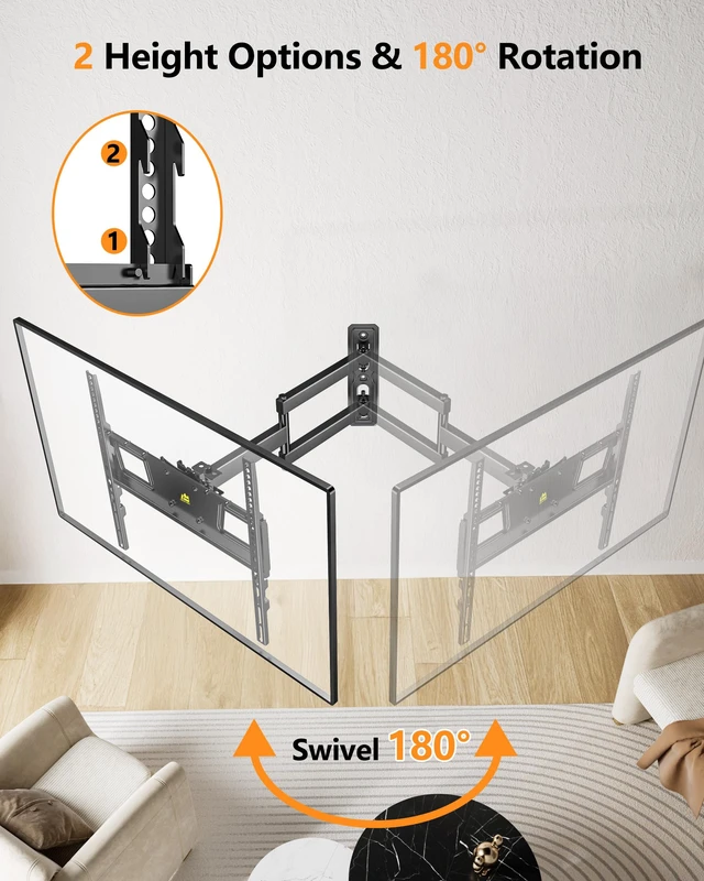 Alt view image 6 of 7 - Landscape to Portrait Rotating TV Wall Mount for Vertical Mounting of Displays,Menu Wall Board Mount for 26-65" TVs Holds 88 lbs, Full Motion Corner TV Mount Height Adjusted,VESA 400x400,FORGINGMOUNT