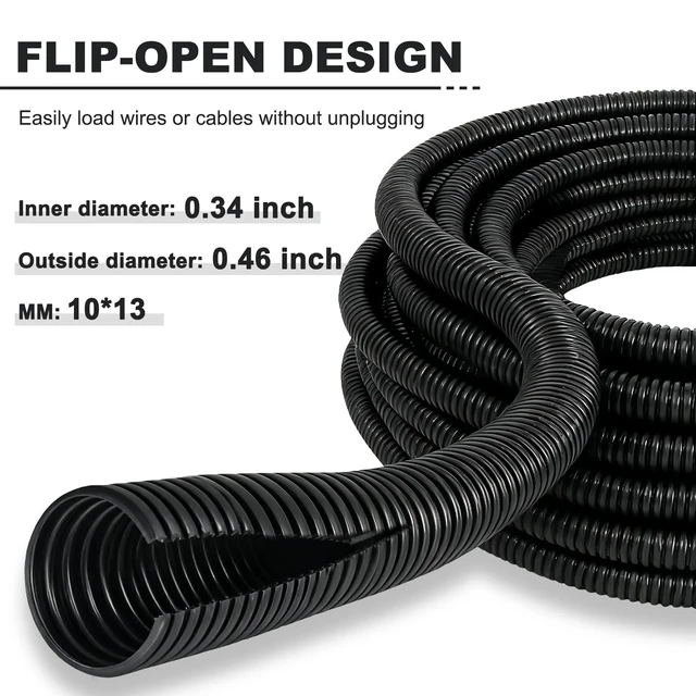 Alt view image 2 of 7 - 120FT 3/8 inch Split Wire Loom Tubing Kit with 2 Clamps - Flexible Abrasion Resistant Conduit for Automotive, Mechanical Cable Protection