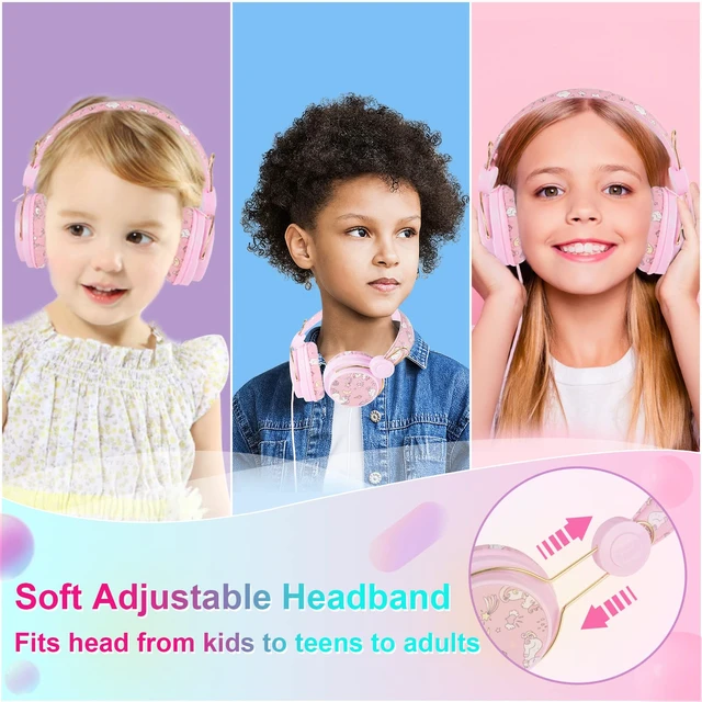 Alt view image 2 of 6 - Sparkly Unicorn Kids Headphones with Cord with Mic, Over Ear Kids Wired Headphones, HD stereo sound, foldable fit, tangle-free cord for girls, school, travel, tablet, gifts