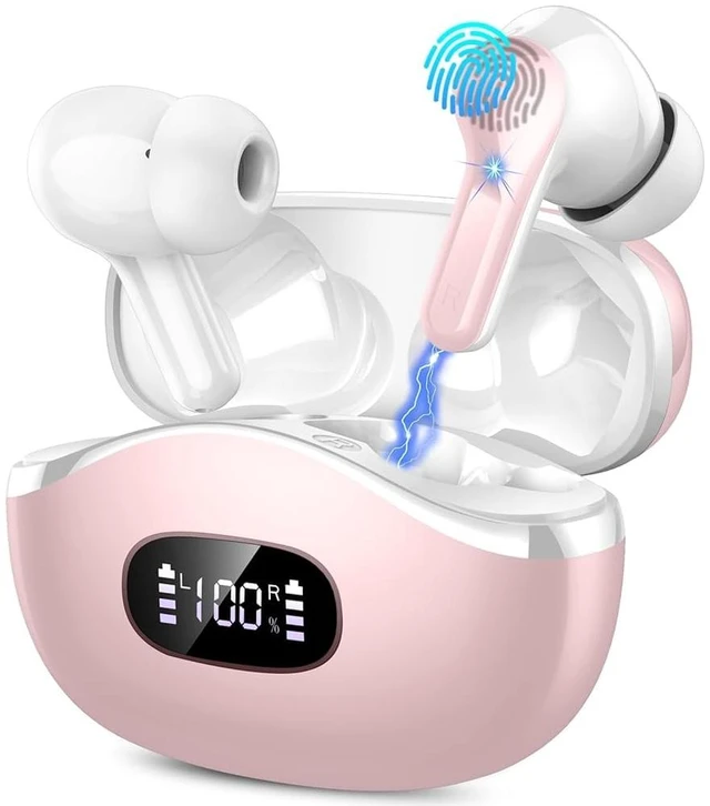 Main image of Wireless Earbuds, 2026 Bluetooth 5.4 Headphones NEW Ear Buds 40H Bass Stereo in-Ear Earphones ENC Noise Cancelling Earbuds with 4 HD Mic, USB-C LED Display IP7 Waterproof Sport Headset for Android iOS
