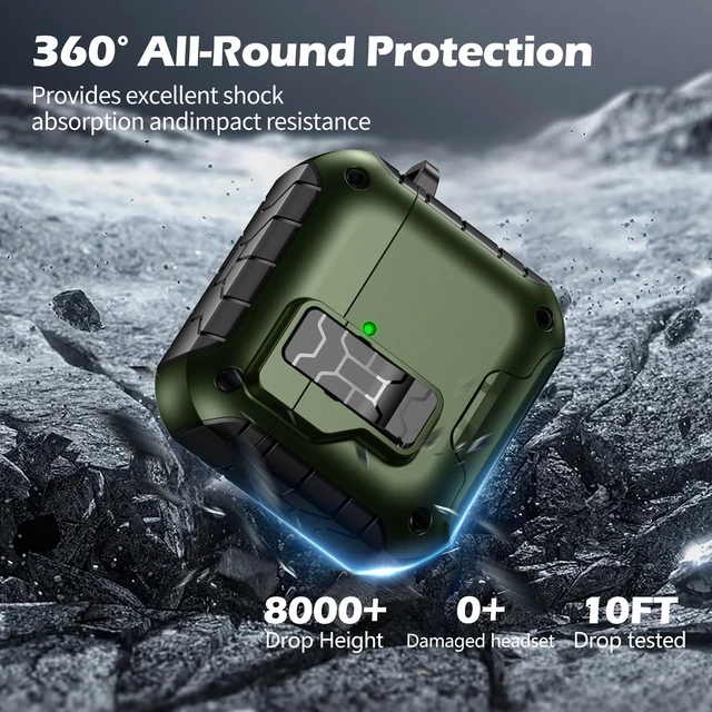 Alt view image 3 of 7 - Magnetic Automatic Lock for AirPods 5 & 4 Case with Phone Stand Compatible with Apple AirPods 5 &4 Case Cover with Cleaner Kit &Magsafe & Carabiner, Drop-proof,Powerful 360° Protection
