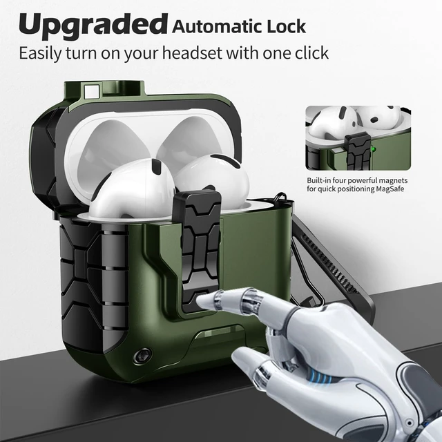 Alt view image 2 of 7 - Magnetic Automatic Lock for AirPods 5 & 4 Case with Phone Stand Compatible with Apple AirPods 5 &4 Case Cover with Cleaner Kit &Magsafe & Carabiner, Drop-proof,Powerful 360° Protection