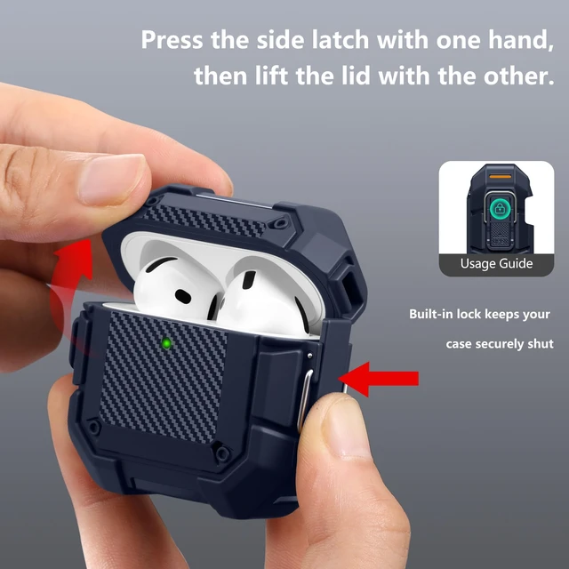 Alt view image 3 of 7 - for AirPods 5 & 4 Case (2026-2024),Dual Secure Lock Cover (Blue) Compatible with Apple AirPods 5 &4 Case Cover with Keychain&Cleaner Kit,Full Body Shockproof Protective Case Hard Shell