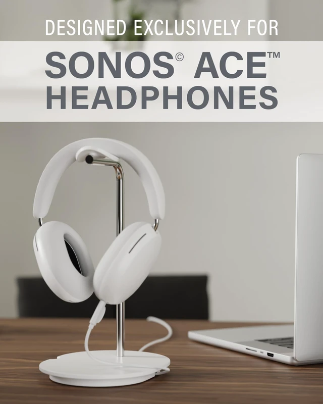 Alt view image 2 of 7 - Sonos Ace Headphones Stand - Premium Stand w/Silicone Cradle Prevents Creasing & Built-in Cable Management w/Magnetic Clip for Fast Charging - Tool-Free Setup - White Sonos Headphones Holder
