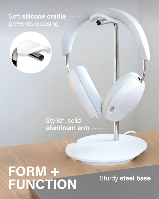 Alt view image 5 of 7 - Sonos Ace Headphones Stand - Premium Stand w/Silicone Cradle Prevents Creasing & Built-in Cable Management w/Magnetic Clip for Fast Charging - Tool-Free Setup - White Sonos Headphones Holder