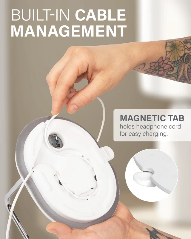 Alt view image 3 of 7 - Sonos Ace Headphones Stand - Premium Stand w/Silicone Cradle Prevents Creasing & Built-in Cable Management w/Magnetic Clip for Fast Charging - Tool-Free Setup - White Sonos Headphones Holder