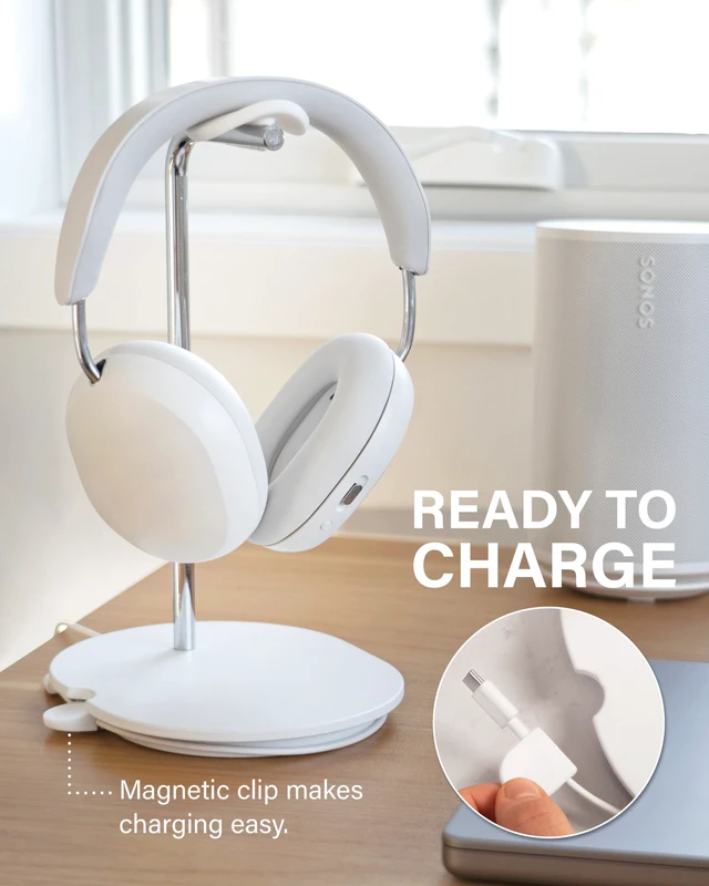 Alt view image 6 of 7 - Sonos Ace Headphones Stand - Premium Stand w/Silicone Cradle Prevents Creasing & Built-in Cable Management w/Magnetic Clip for Fast Charging - Tool-Free Setup - White Sonos Headphones Holder