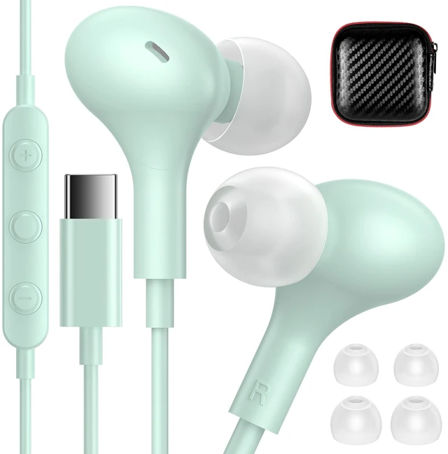Main image of USB C Headphones for Apple/iPhone Duo 18 17 16 15 Wired Earbuds with Case Soft Small in Ear Buds HiFi Type C USBC Earphones Corded Wire with Microphone Volume Control for Samsung S26 S25/Pixel 11 10