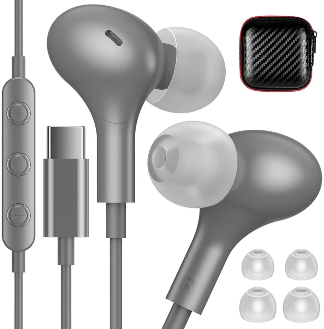 Main image of USB C Headphones for Apple/iPhone Duo 18 17 16 15 Wired Earbuds with Case Soft Small in Ear Buds HiFi Type C USBC Earphones Corded Wire with Microphone Volume Control for Samsung S26 S25/Pixel 11 10