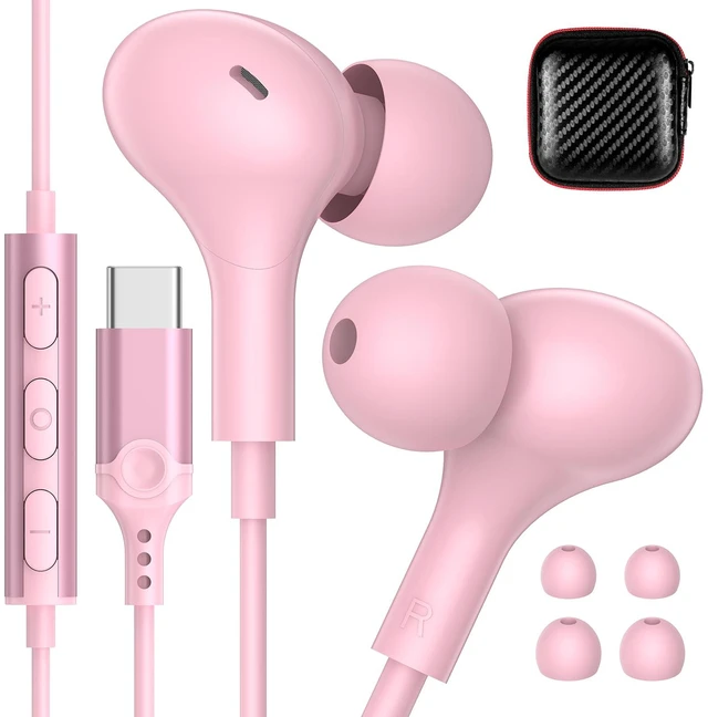 Main image of USB C Headphones for Apple/iPhone Duo 18 17 16 15 Wired Earbuds with Case Soft Small in Ear Buds HiFi Type C USBC Earphones Corded Wire with Microphone Volume Control for Samsung S26 S25/Pixel 11 10