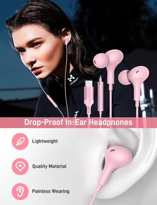 Alt view image 2 of 7 - USB C Headphones for Apple/iPhone Duo 18 17 16 15 Wired Earbuds with Case Soft Small in Ear Buds HiFi Type C USBC Earphones Corded Wire with Microphone Volume Control for Samsung S26 S25/Pixel 11 10