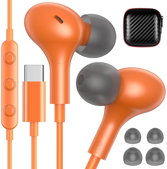 Main image of USB C Headphones for Apple/iPhone Duo 18 17 16 15 Wired Earbuds with Case Soft Small in Ear Buds HiFi Type C USBC Earphones Corded Wire with Microphone Volume Control for Samsung S26 S25/Pixel 11 10