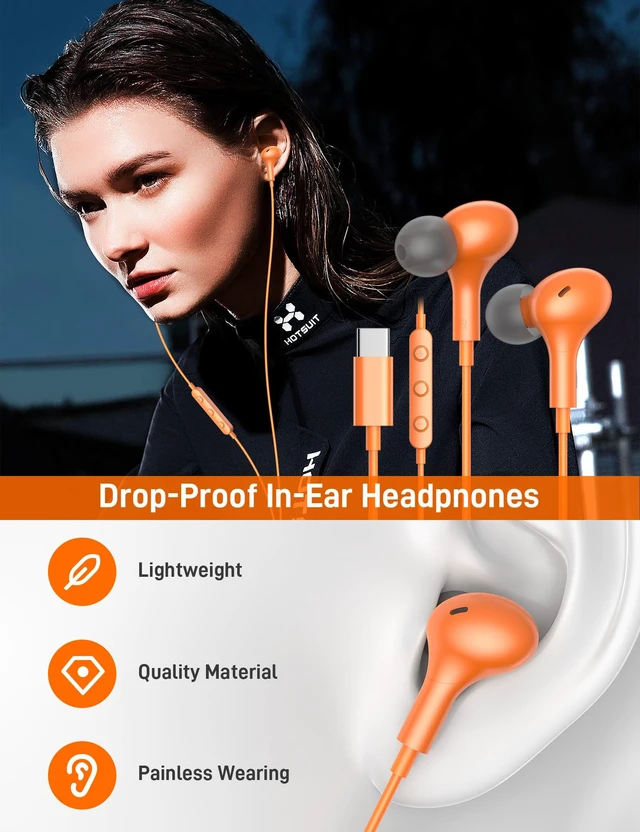 Alt view image 3 of 7 - USB C Headphones for Apple/iPhone Duo 18 17 16 15 Wired Earbuds with Case Soft Small in Ear Buds HiFi Type C USBC Earphones Corded Wire with Microphone Volume Control for Samsung S26 S25/Pixel 11 10