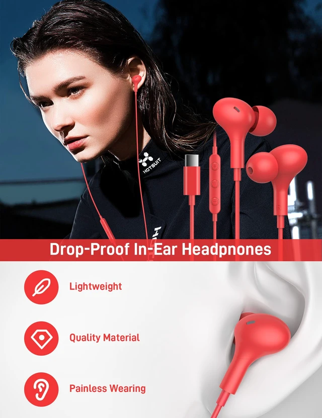 Alt view image 2 of 7 - USB C Headphones for Apple/iPhone Duo 18 17 16 15 Wired Earbuds with Case Soft Small in Ear Buds HiFi Type C USBC Earphones Corded Wire with Microphone Volume Control for Samsung S26 S25/Pixel 11 10