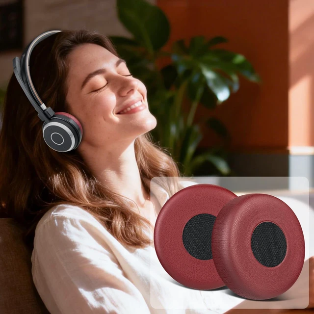 Alt view image 5 of 7 - Replacement Ear Cushions for Jabra Evolve 65(65UC/65MS), 20(20SE/20UC/20MS), 30(US/II), 40(UC/MS) Headsets - Burgundy