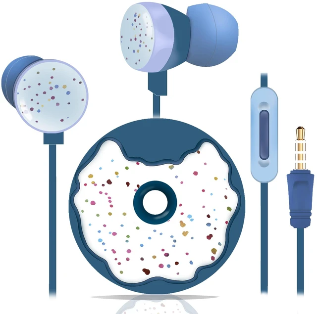 Main image of Donut Kids Earbuds for School, Earbuds for Kid Size Wired Earphones In-Ear Headphones with Microphone and Storage Case Gifts for Girls and Boys (Blue)