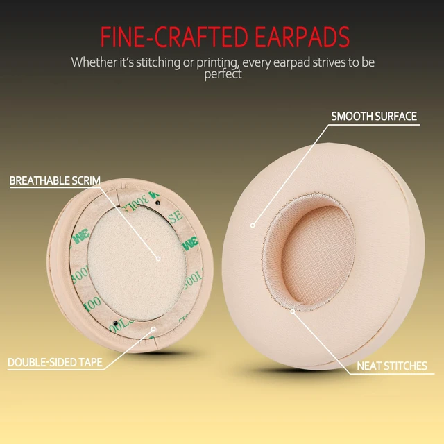 Alt view image 3 of 6 - Earpad Replacement for Beats Solo 2 & 3 Wireless/Wired Headphone, Ear Cushion Premium Protein Leather Memory Foam with Kits, Superb Comfortable Easy to Install Satin Gold