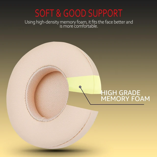 Alt view image 2 of 6 - Earpad Replacement for Beats Solo 2 & 3 Wireless/Wired Headphone, Ear Cushion Premium Protein Leather Memory Foam with Kits, Superb Comfortable Easy to Install Satin Gold