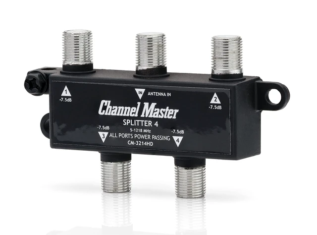 Alt view image 2 of 5 - Splitter 4 4-Way Splitter Distributes Digital HDTV Antenna Signal to 4 TVs, One Input and Four Outputs, Power Passing for Preamplifiers and Boosters, Low-Loss Design, Indoor/Outdoor