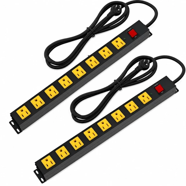 Main image of Heavy Duty 8 Outlet Metal Surge Protector Power Strip, 2100J Surge Protection, 6FT Extension Cord, Wide Spaced and Wall Mount Powerstrip for Home, Industrial, Workshop & Garage (2 Pack 6FT)
