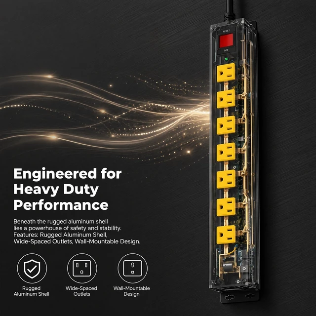 Alt view image 5 of 7 - Heavy Duty 8 Outlet Metal Surge Protector Power Strip, 2100J Surge Protection, 6FT Extension Cord, Wide Spaced and Wall Mount Powerstrip for Home, Industrial, Workshop & Garage (2 Pack 6FT)