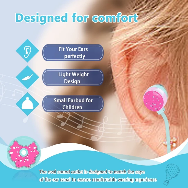 Alt view image 2 of 7 - Cute Donut Earbuds for Kids, Kid Size Wired Earbud & in-Ear Headphones With Microphone and Lovely Earphones Storage Case Gifts for School Girls and Boys (Sky Blue)