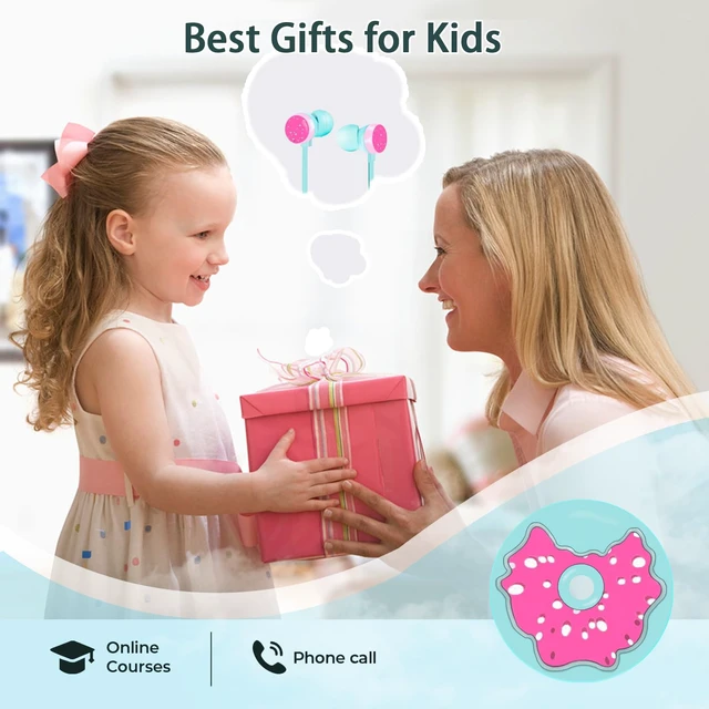 Alt view image 6 of 7 - Cute Donut Earbuds for Kids, Kid Size Wired Earbud & in-Ear Headphones With Microphone and Lovely Earphones Storage Case Gifts for School Girls and Boys (Sky Blue)