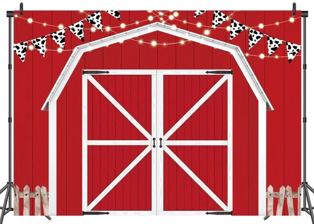 Main image of Red Barn Door Wooden Farmhouse Backdrop 8×6FT Red Barn Door Photography Backdrop Rustic Country Scene Farm Party Decoration Photo Props