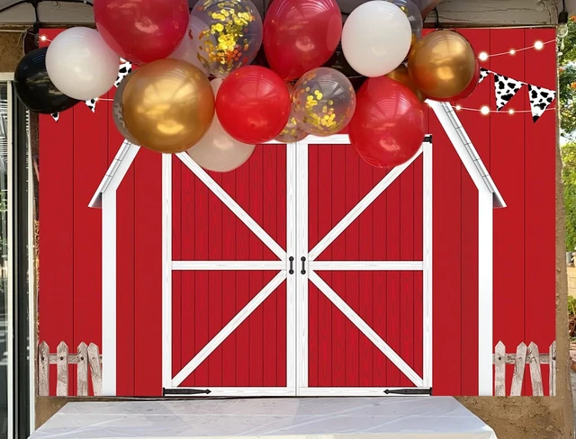 Alt view image 2 of 6 - Red Barn Door Wooden Farmhouse Backdrop 8×6FT Red Barn Door Photography Backdrop Rustic Country Scene Farm Party Decoration Photo Props