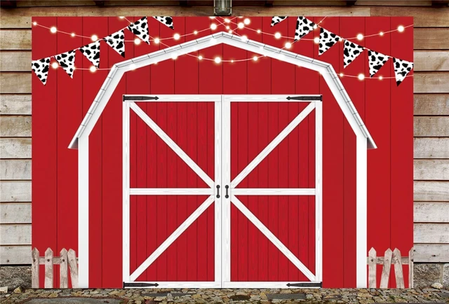 Alt view image 4 of 6 - Red Barn Door Wooden Farmhouse Backdrop 8×6FT Red Barn Door Photography Backdrop Rustic Country Scene Farm Party Decoration Photo Props