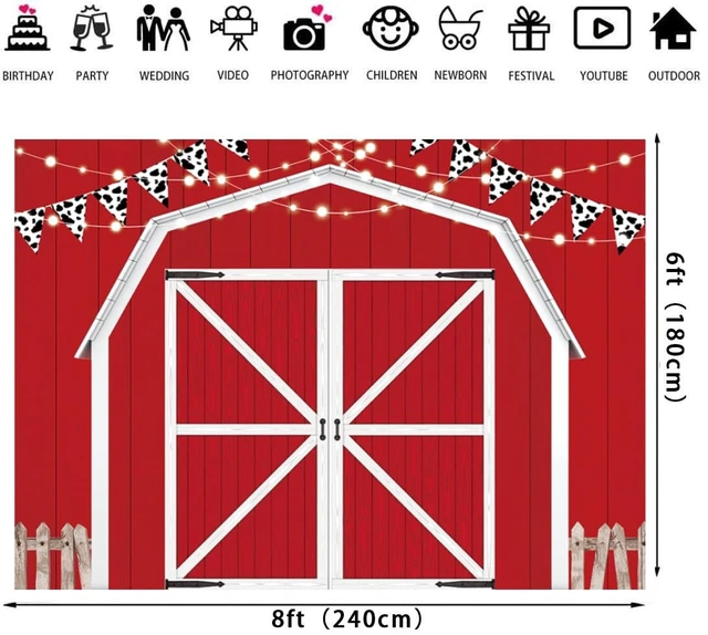 Alt view image 5 of 6 - Red Barn Door Wooden Farmhouse Backdrop 8×6FT Red Barn Door Photography Backdrop Rustic Country Scene Farm Party Decoration Photo Props